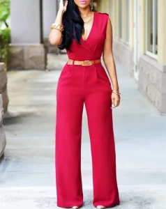 Summer New Elegant and Fashionable Formal Jumpsuit Wide Leg Jumpsuit Women’s Office Wear Sleeveless Jumpsuit