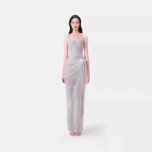 Summer New Fashion Elegance Temperament Light Yarn Tube Top Suspender Mesh Sleeveless Women’s Dress