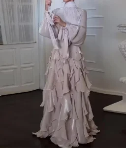 Summer New Fashionable French Elegant Ruffled Slim Fit Dresses Women Lady Elegant Solid Pattern