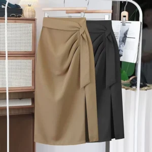 Summer New Half Length Women’s Medium to Long High Waist Word Suit Skirt Casual Skirt