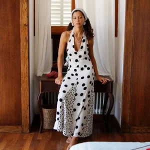 Summer New Polka Dot Patchwork Lace-up Dress Hot Girl Sexy Backless Women’s Long Dress