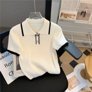Summer New Thin Knitted Sweet Printed Eco Friendly Breathable Loose for Neck High Quality Women’s Short Sleeve T shirt