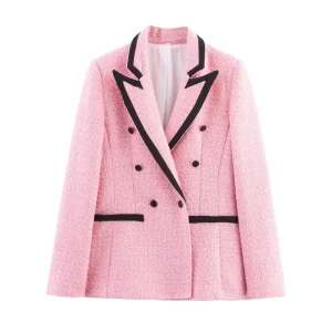 Summer New Women’s Elegant Commuter All-Match Blazer Contrast Color Stitching Design Lapel-Breasted Style Button