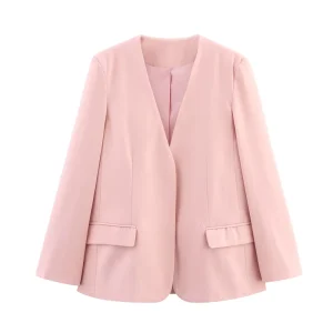 Summer New Women’s Elegant Commuter Blazer Cross Border Source All Match V Neck Solid Color Long Jacket