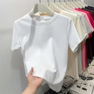 Summer New Women’s Simple T shirt Round Neck Short Sleeve Solid Color Women’s Tops Clothes Base Casual T shirt