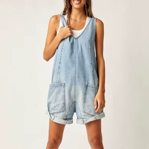 Summer Outfits Rompers Women Jumpsuit Casual Vacation Trendy One Piece Sleeveless Backless Denim Overalls Jumpers