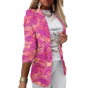 Summer Outfits for Womens Casual Blazers Open Front Work Office Jackets Blazer With Pockets Hawaii Polynesian Pink Blazers