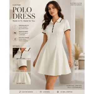 Summer Polo Collar Short Sleeve Waist Cinched A line Mini Dress Simple Casual Sports Dress OEM Custom Supported