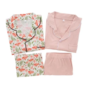Summer Short Sleeve Custom Pajamas for Women Floral Print Turn Down Collar Women Pajamas Set Bamboo Fabric Women Sleep Wear Set