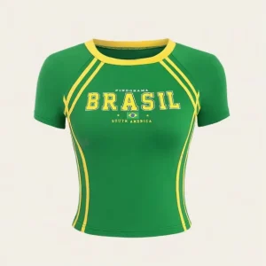 Summer Short Sleeve Tees 90’s Crop Tops Y2k Brazil Letter Women’s T-shirt