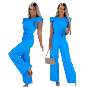 Summer Short Sleeve Wide Leg Jumpsuit for Women Elegant Romper Vintage Streetwear Jumpsuits Overalls Women Jumpsuit