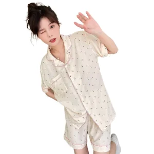 Summer Short Sleeve Womens Pajamas with Shorts Pajama Sets for Women Floral Night Sleep Home comfort Wear Pajama Sets