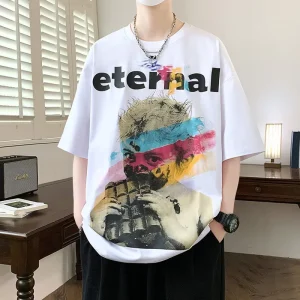 Summer Short-sleeved Drop Shoulder Pure Cotton T-shirt Men’s and Women’s Hip Hop Tee