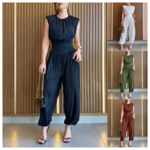 Summer Sleeveless Women’s High Waisted Jumpsuits Solid Tummy Control Jumpsuit Loose Women’s Casual Harem Jumpsuit