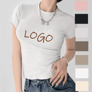 Summer Slim Fit Basic Elastic T shirt Y2K Women Custom Cotton Spandex Tee Tshirt Girl Blank White Women Cropped Baby Tee