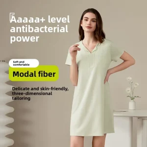 Summer Soft Lenzing Modal Padded Cup Bra Nightdress for Women Mid-Length Short-Sleeve Cotton Sleepwear for Homewear