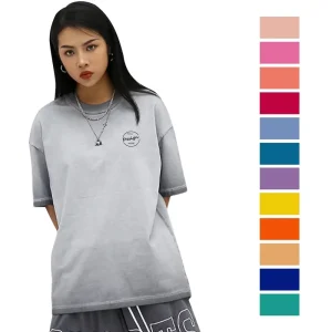 Summer Unisex Customer Printed T Shirt Oversized Soft Gradient Sport Drop Shoulder T Shirts Women’s T-Shirt Acid Wash