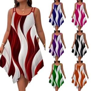 Summer Vintage European American Fashion Women’s Sleeveless Dress Double Shoulder Straps Random Print Elegant for Commuting