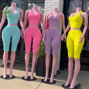 Summer Women’s 2 Piece Shorts Sets Tracksuits Soild Halter Tops and Biker Shorts Set Casual Two Piece Set Women’s Clothing