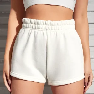 Summer Women’s Basic Sports Shorts American Solid Color Elastic Mid-Waisted Casual Shorts