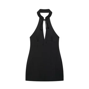Summer Women’s Clothing New Fashion Black Slim Fit Dress Retro Halter Neck Elegant Mini Dress