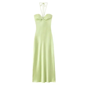 Summer Women’s Clothing New Fashion Solid Color Midi Dress Retro Sexy Halter Neck Elegant Women’s Dress