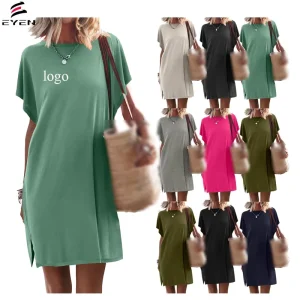 Summer Women’s Clothing T Shirt Dress Solid Casual Short-sleeve Body-con Custom logo Knitted Plain Dresses