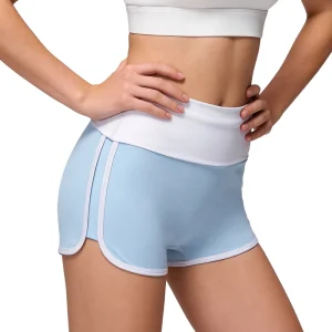 Summer Women’s Color Block High Waist Yoga Shorts Butt Lifting Running Fitness Athletic Shorts with Pockets