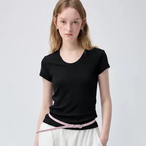 Summer Women’s Crew Neck Slim Fit Short Sleeve T-Shirt Flattering Versatile Basic Top For Daily Commute