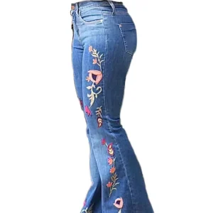 Summer Women’s Denim High-stretch Embroidered Knitted Mid Solid Flare Casual Breathable Eco-Friendly Jeans