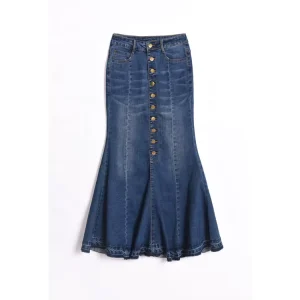 Summer Women’s Denim Skirt High Waist Fishtail Dress Single Breast Women’s Clothing
