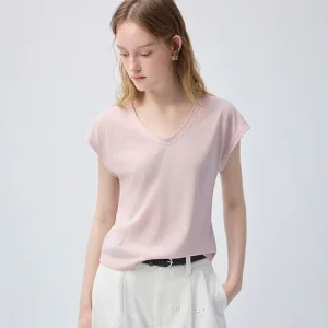 Summer Women’s Drapey Cotton-Feel Short Sleeve T-Shirt, Breathable Skin-Friendly Versatile Basic Top