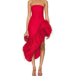 Summer Women’s Dress Fashion Tube Top Bare Legs Feather Stitching Banquet Dress Skirt