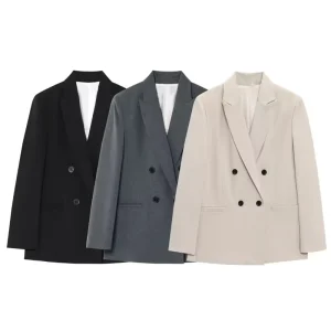 Summer Women’s Fashion Casual with Shoulder Pads Double-breasted Lapel Suit Long-sleeved Jacket 2125095 2129095