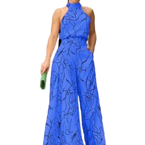 Summer Women’s Halter Neck High Waist Full Length Printed Polyester Jumpsuit New Fashion Sexy