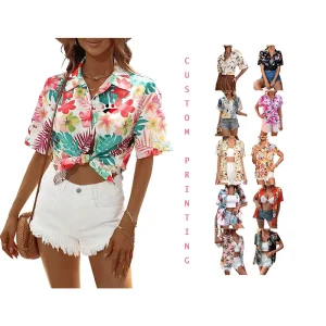 Summer Women’s Hawaiian T-shirts Blouses Shirts Printed Short Sleeve Polyester Hawaiian Shirt Beach for Women
