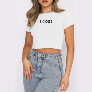 Summer Women’s High Street Y2K Crop Top Tee Shirt Slim Fit Logo Embroidery Spandex Cotton Breathable Eco Friendly
