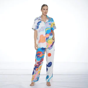 Summer Women’s Loungewear Set With Digital Printed Cotton and Linen Top and Shorts
