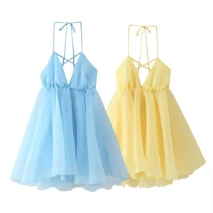 Summer Women’s New Fashion Suspender Dress Retro Sexy Sleeveless Loose Mini Women’s Dress