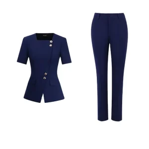 Summer Women’s Professional Workwear Lightweight Elegant Short Sleeve Waterproof Windproof V Neck Breathable Uniform