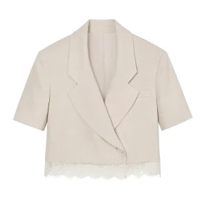 Summer Women’s Short Sleeve Collared Patchwork Hem Blazer 2783733 2708733