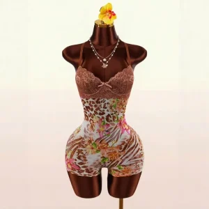 Summer Women’s Sleeveless Jumpsuits Printed Lace Patchwork One Piece Halter Rompers Sexy Jumpsuit Women