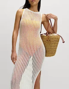 Summer Women’s Sleeveless Knitted Midi Dress Simple Striped Pleated Maxi Natural Waist Sexy Club Pencil Polyester Fabric