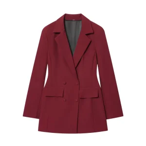 Summer Women’s Slim Fit Lapel Long Sleeve Double Breasted Suit Dress with Tulip Waist 6250