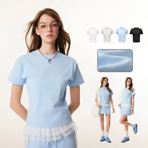 Summer Women’s Sports T-shirts 305G Heavy Cotton Slim Fit Cropped T-shirts O-Neck Short Sleeve