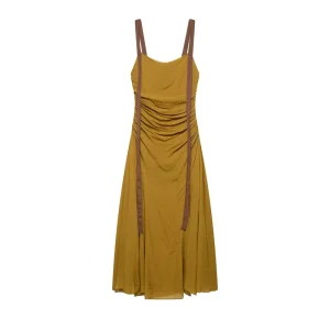 Summer Women’s Suspender Long Dresses Fashion Sleeveless Vacation Beach Dresses Side Pleated Party Banquet Evening Dress