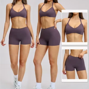 Summer Yoga Women’s Halter Bra Shorts Two Piece Sets Lightweight Workout Wear Gym Sportswear Fitness Clothes