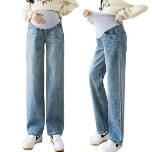 Super Comfortable Women’s Wide Leg Maternity Jeans Office Pants for Pregnant Women