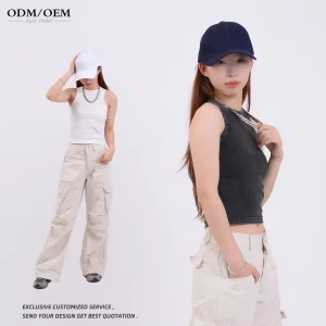 Support Custom Cropped Tank Top Women’s High Waist Slim Inside T shirt Women’s Elastic Short Sleeveless Bottom Shirt Girl