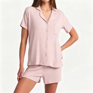 Sustainable 2 Pcs Lounge Sleep Set Lenzing Modal Women Pajama Set Loungewear Sleeve Shorts Pjs Sleepwear